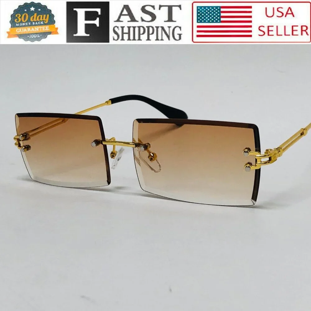 Women Men Sunglasses Rimless Luxury Retro Shades Square Gold Metal‎ Lentes Gafas